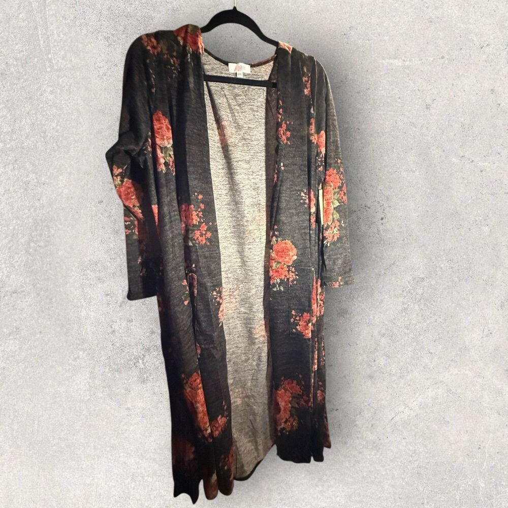 Lularoe 2XL Sarah Cardigan Women’s Gray & Red Floral Print NWT